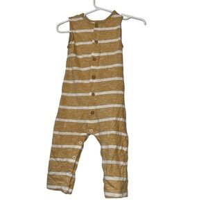 Tu kids brown white button down Striped Sleeveless romper Jumpsuit 9-12m